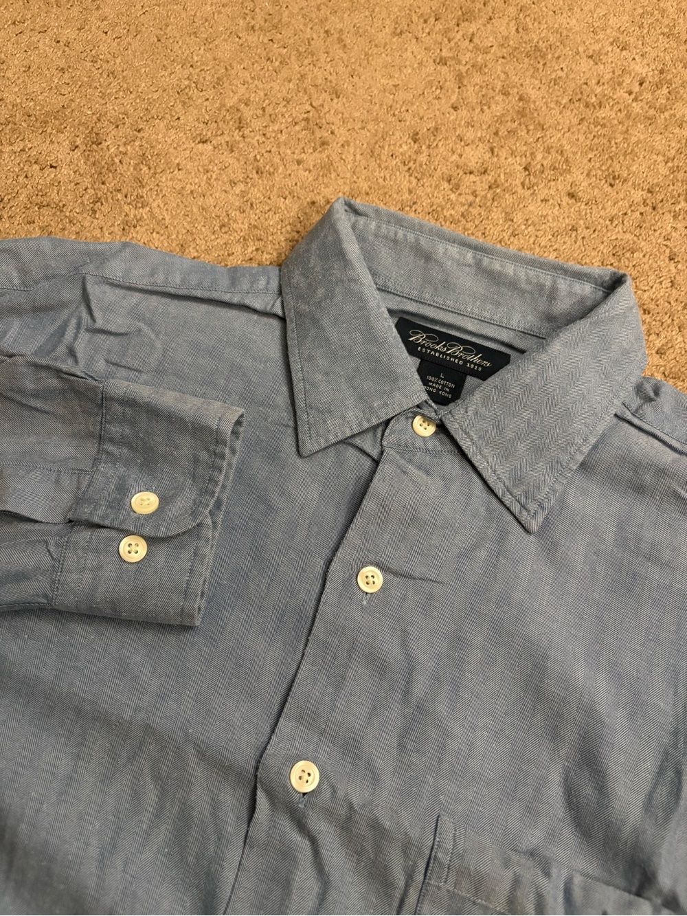 Brooks Brothers Dress Shirt Mens Large Blue 100% Cotton Button Down Suit Shirt